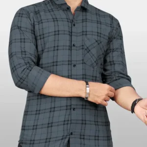 Men’s Grey Checked Slim Fit Shirt