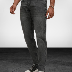 Men’s Grey Mid-Rise Jeans – Tapered Fit, Clean Look Denim