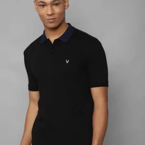 Classic Black Men’s Polo Neck T-Shirt – Refined Collar, Solid Style