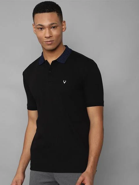 Classic Black Men’s Polo Neck T-Shirt – Refined Collar, Solid Style