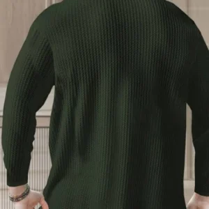 Men’s Polo Neck Full Sleeve T-Shirt – Self Textured, Green Casual Wear