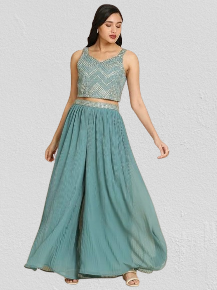 Haridash Premium Embroidered Georgette Lehenga Set – Choli & Long Shrug for Women - Image 2