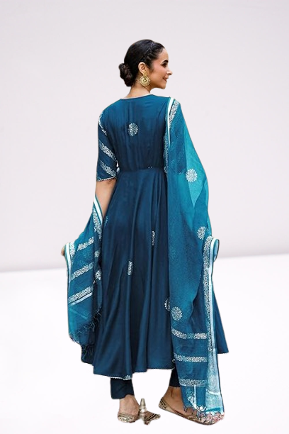 Stylish Wine Anarkali Kurta Set for Women – Traditional Printed Design with Dupatta - Image 2