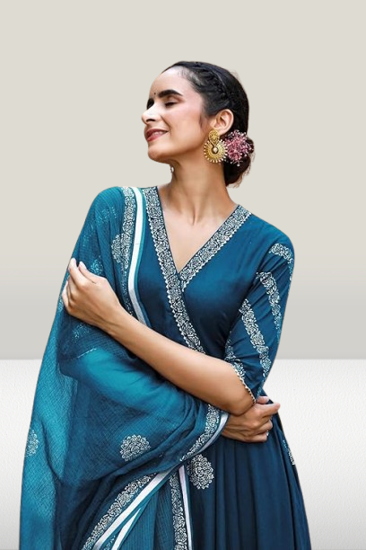 Stylish Wine Anarkali Kurta Set for Women – Traditional Printed Design with Dupatta - Image 3