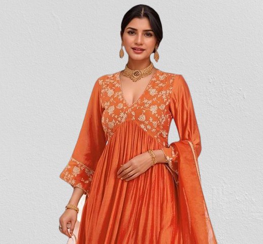 Women’s Embroidered Anarkali Kurta Set – Rayon Viscose Fabric with Pant & Dupatta