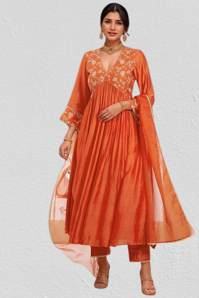 Women’s Embroidered Anarkali Kurta Set – Rayon Viscose Fabric with Pant & Dupatta - Image 3