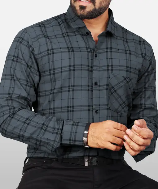 Men’s Grey Checked Slim Fit Shirt