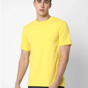 Plain Solid Yellow Cotton T-Shirt for Men – Round Neck, Half Sleeve, Casual Fit