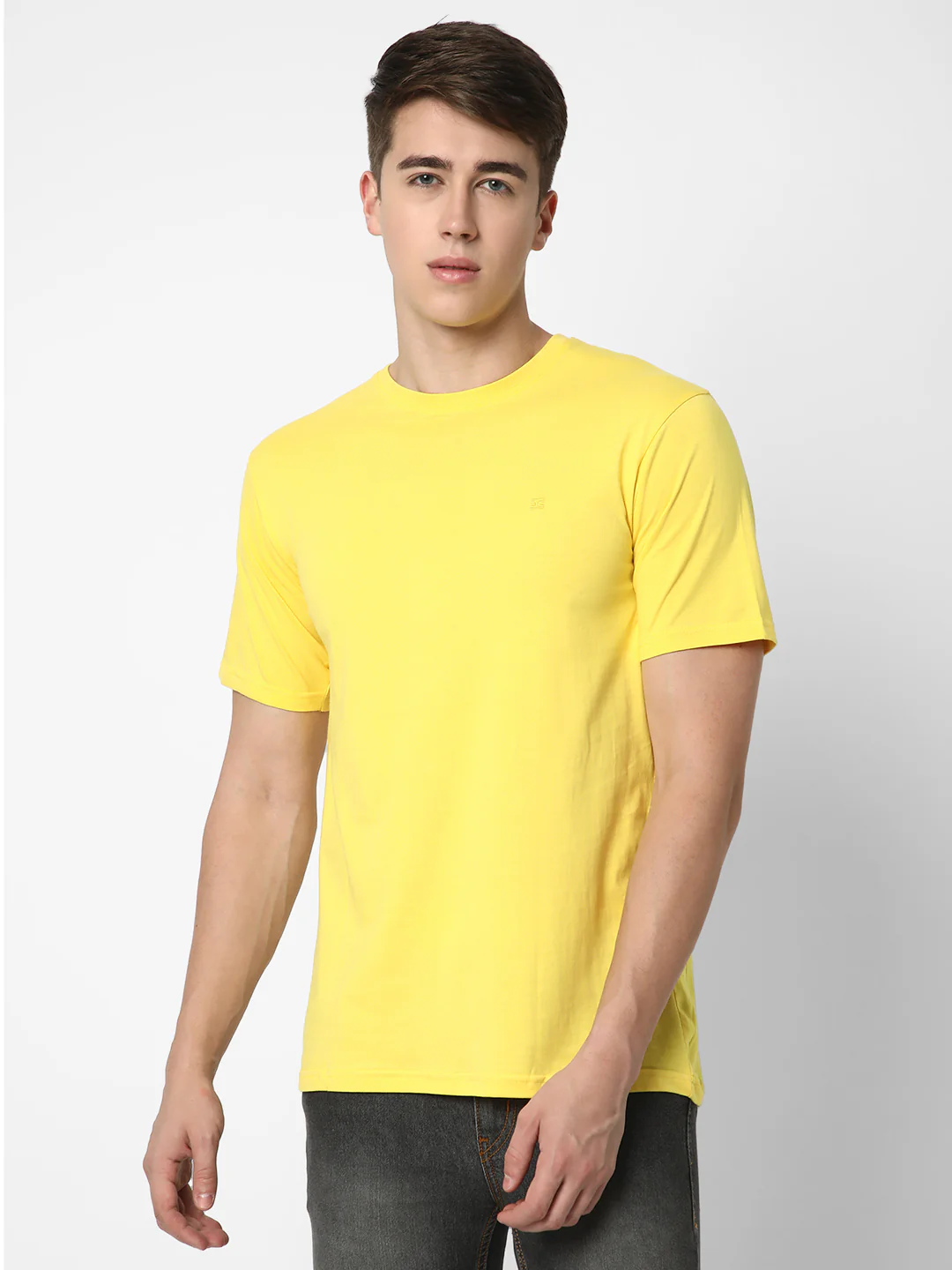 Plain Solid Yellow Cotton T-Shirt for Men – Round Neck, Half Sleeve, Casual Fit