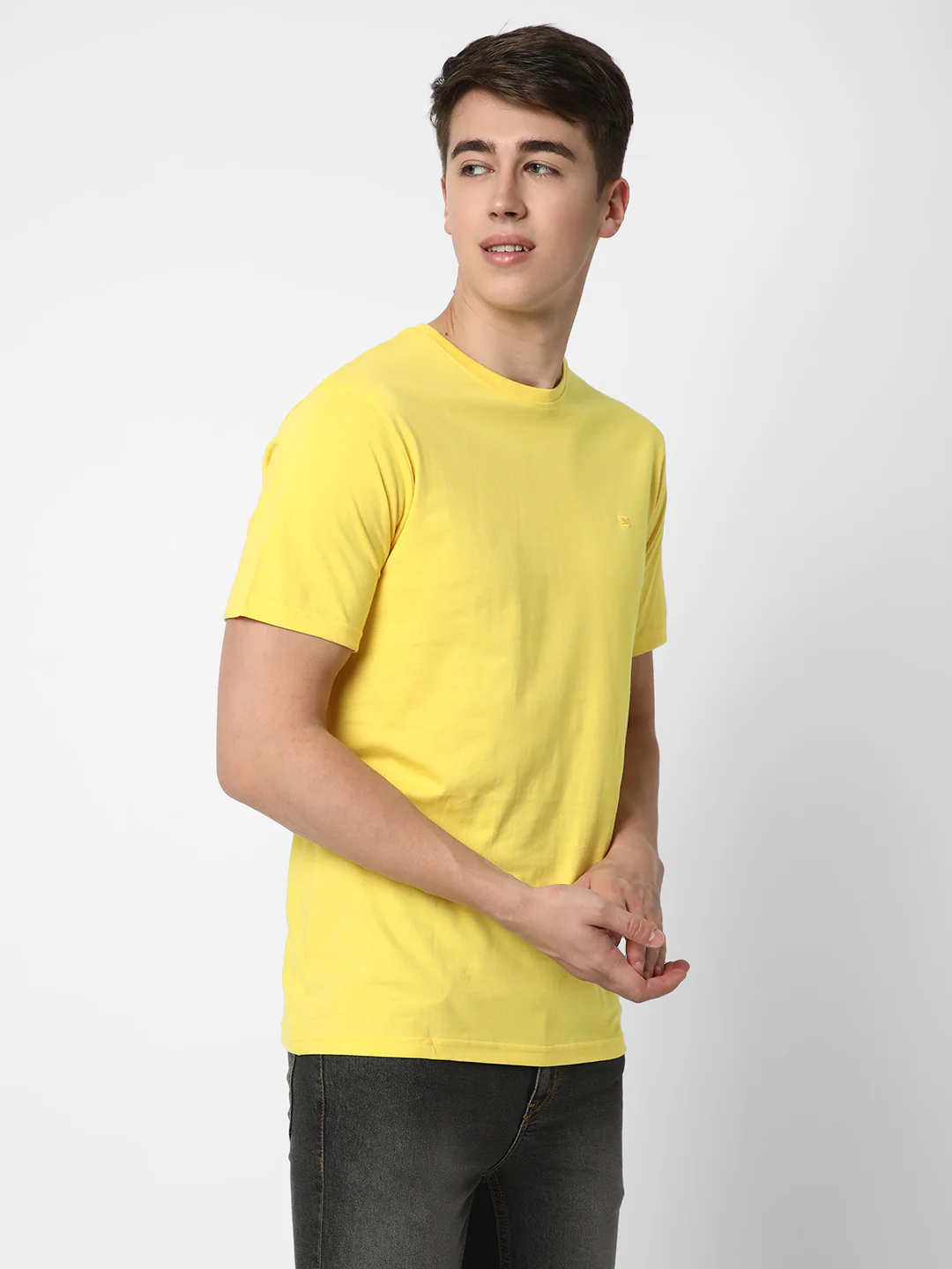 Plain Solid Yellow Cotton T-Shirt for Men – Round Neck, Half Sleeve, Casual Fit - Image 2